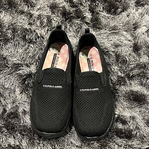 U.S. Polo Assn. Black Knit Slip-On Sneakers with Polka Dot Insole